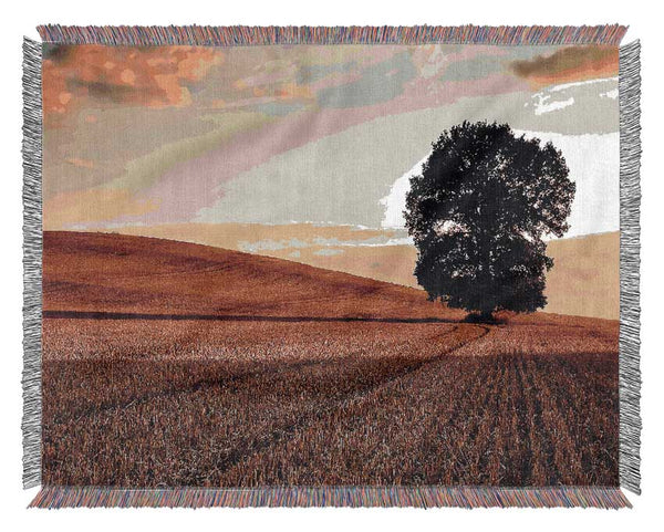 Lonesome Tree In The Field Autumn Woven Blanket