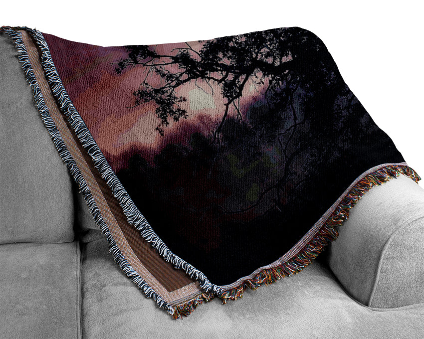 Tree Under Full Moon Woven Blanket