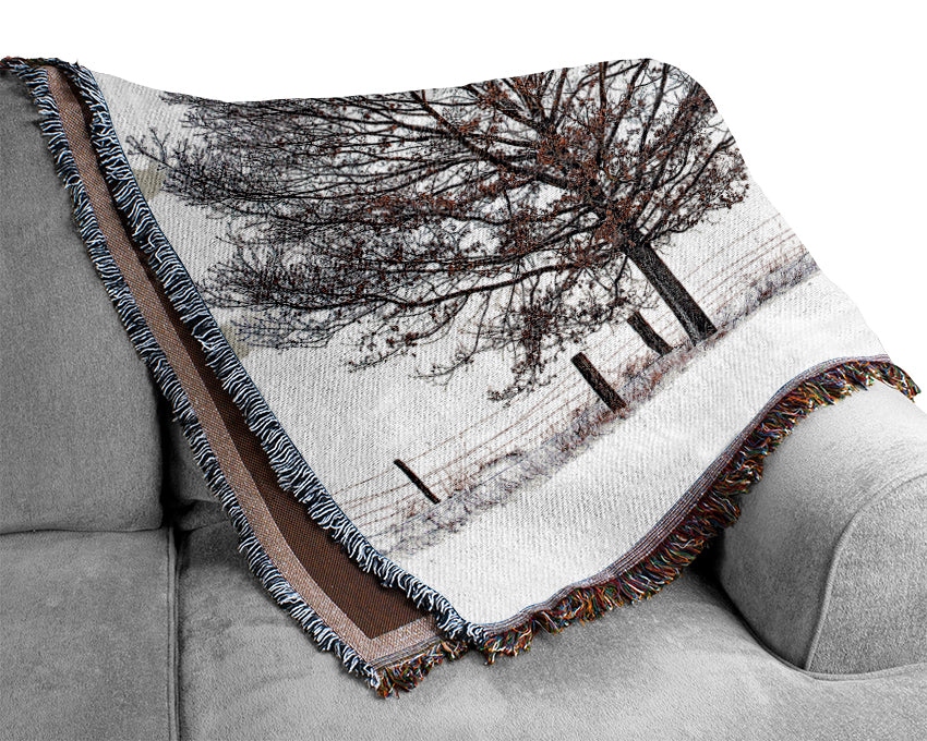 Trees And Fence Winter Woven Blanket