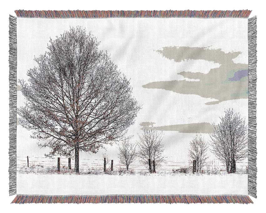 Trees And Fence Winter Woven Blanket