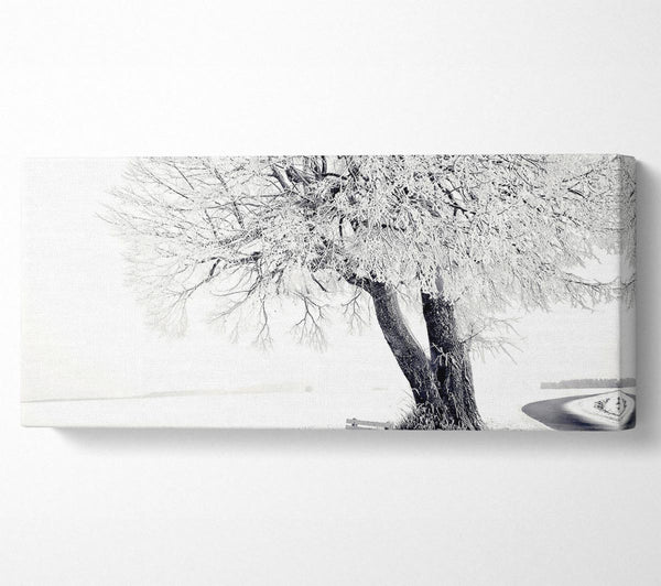 Bank unter Baum im Winter