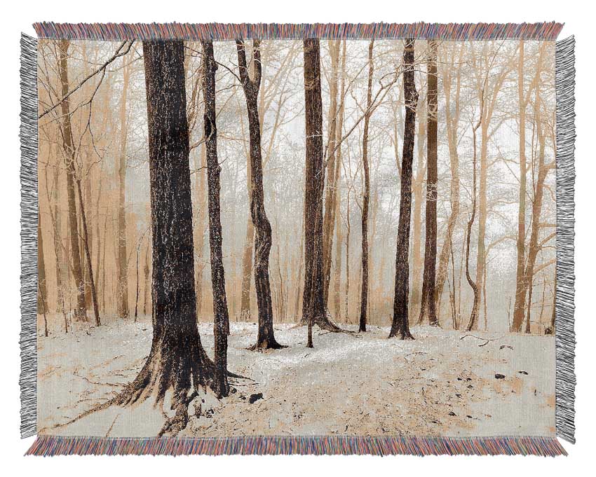Winter Woodland Snow Woven Blanket
