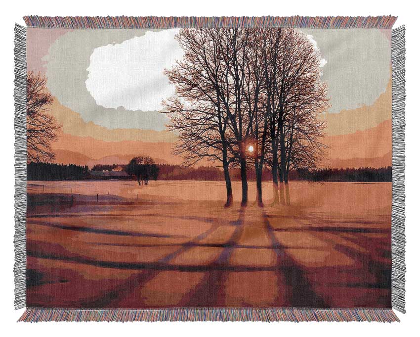 Winter Tree Sunrise Pinks Woven Blanket