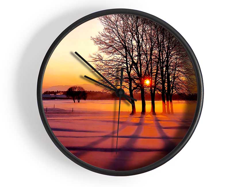 Winter Tree Sunrise Pinks Clock - Wallart-Direct UK