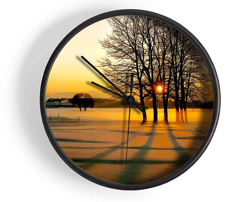 Winter Tree Sunrise Golden Clock - Wallart-Direct UK