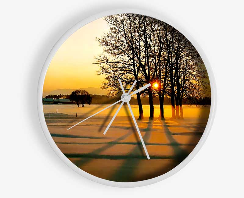 Winter Tree Sunrise Golden Clock - Wallart-Direct UK