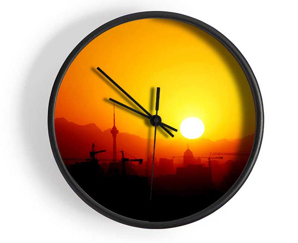 Blazing Sun Over The Harbour Clock - Wallart-Direct UK