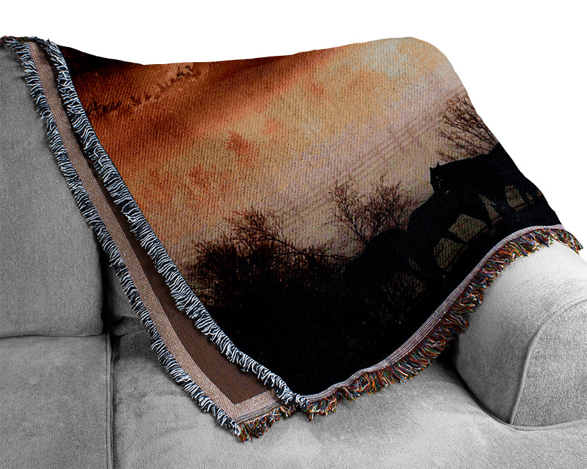 Horses In The Morning Mist Woven Blanket