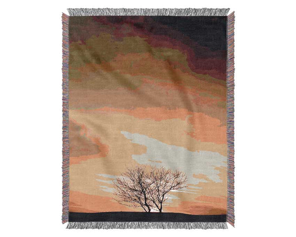 The Lonely Tree At Dusk Woven Blanket