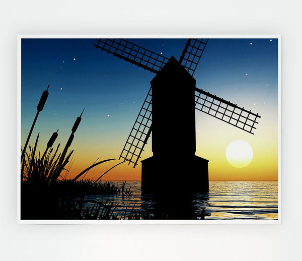 Windmill Ocean Nights Print Poster Wall Art
