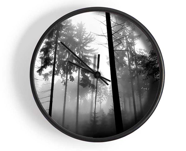 Mist Of The Woodland B n W Clock - Wallart-Direct UK