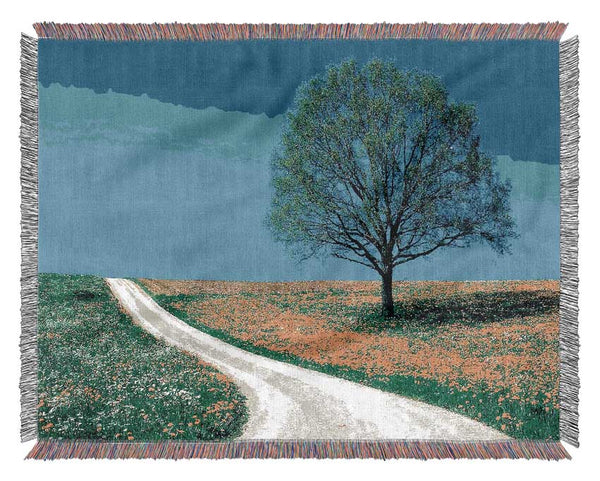 The Lonely Tree Road Woven Blanket