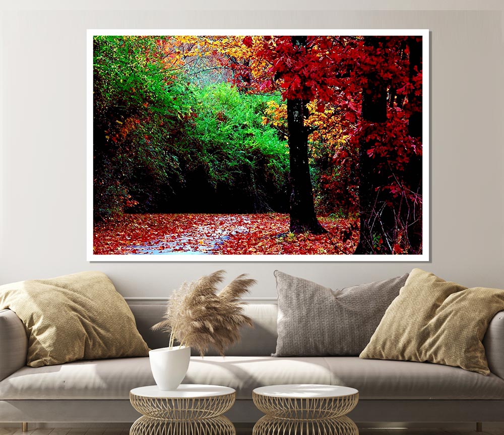 The Autumn Red Road Print Poster Wall Art