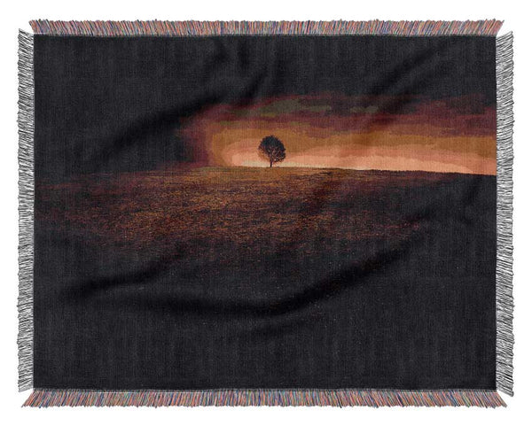 Lonely Tree At First Light Woven Blanket