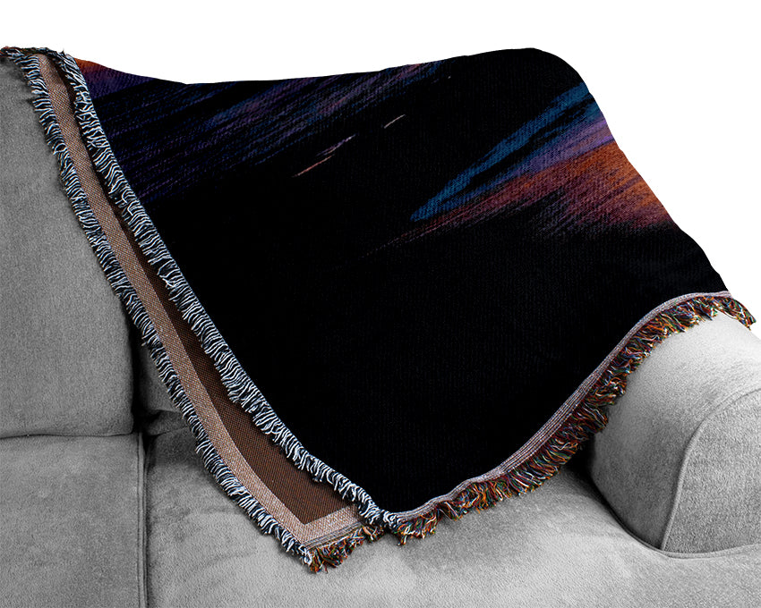 Stunning Red Distant Sun Ocean Woven Blanket