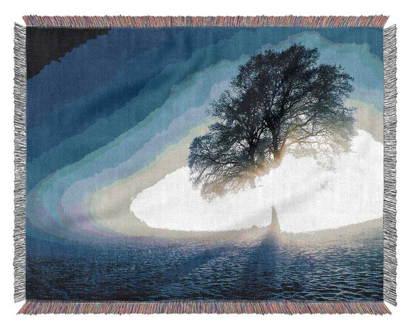 Misty Tree At Sunrise Woven Blanket