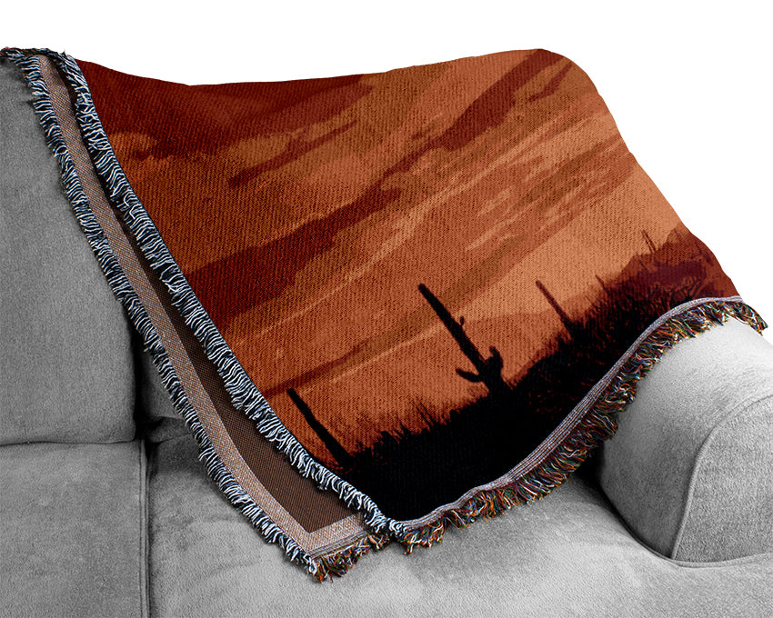 Red Desert Cactus Woven Blanket