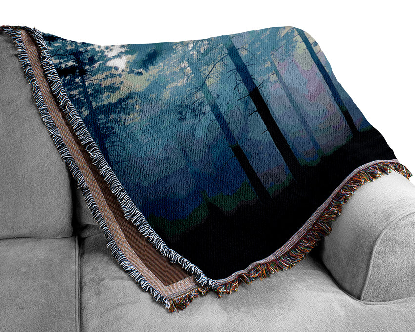 Sunlight Mist Through The Trees Woven Blanket