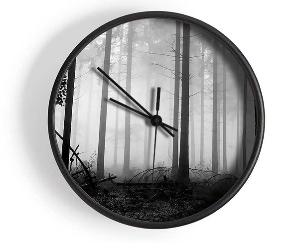 Black n White Woodland Mist Clock - Wallart-Direct UK