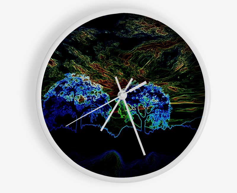 Abstract Neon Landscape 02 Clock - Wallart-Direct UK