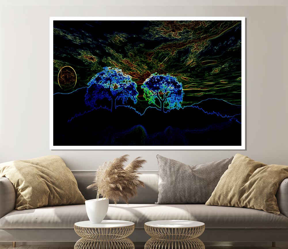 Abstract Neon Landscape 02 Print Poster Wall Art