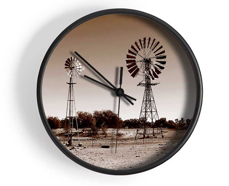 Australian Windmills Sepia Clock - Wallart-Direct UK