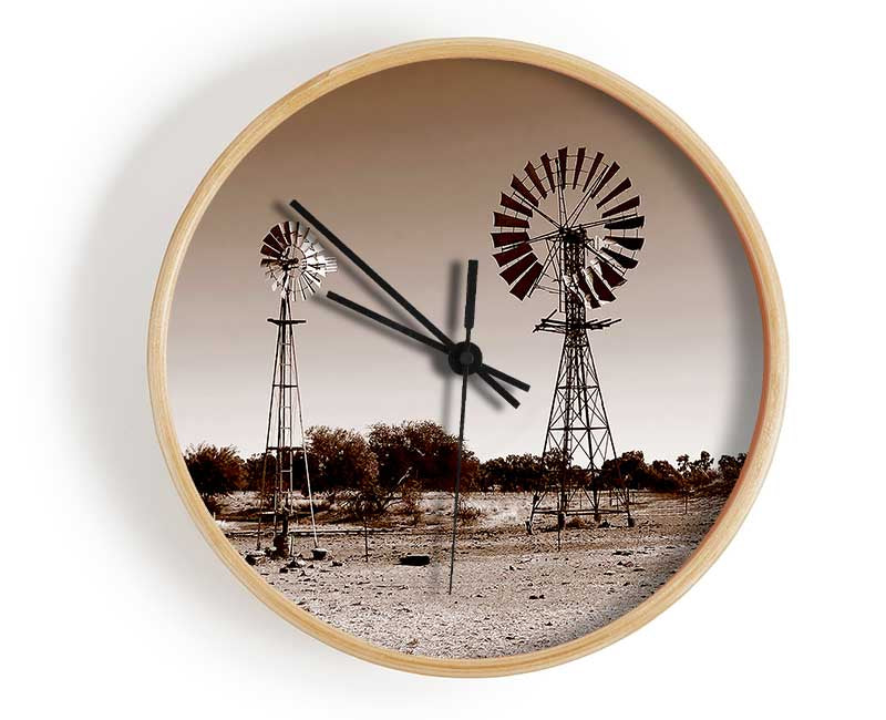 Australian Windmills Sepia Clock - Wallart-Direct UK