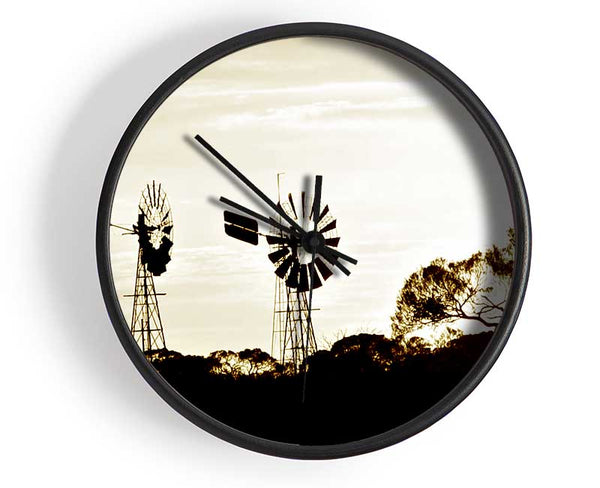Windmills Sepia Clock - Wallart-Direct UK