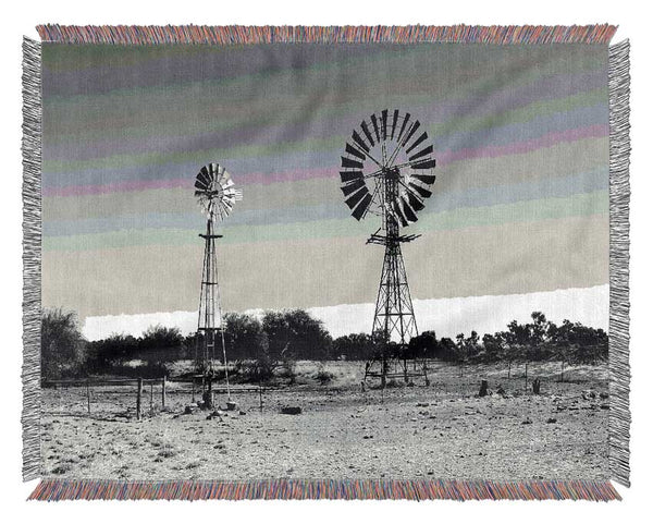 Windmills In The Desert B n W Woven Blanket