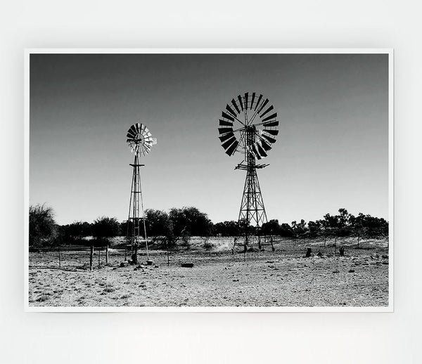 Windmills In The Desert B N W Print Poster Wall Art