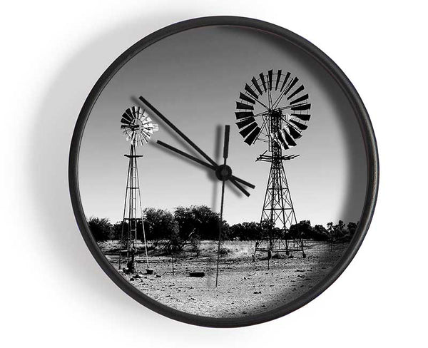 Windmills In The Desert B n W Clock - Wallart-Direct UK