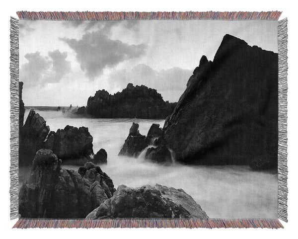 The Ocean Rocks B n W Woven Blanket