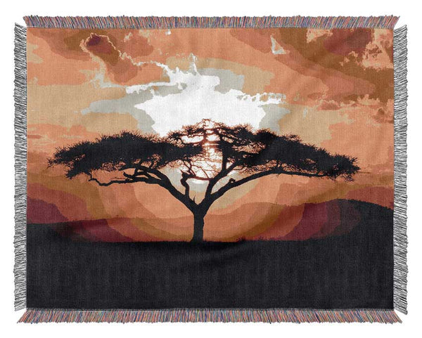 African Tree At Sunset Woven Blanket