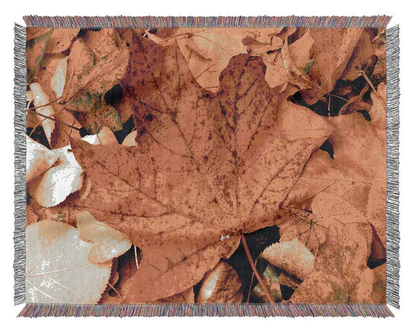 Autumn Leaves On The Ground Woven Blanket