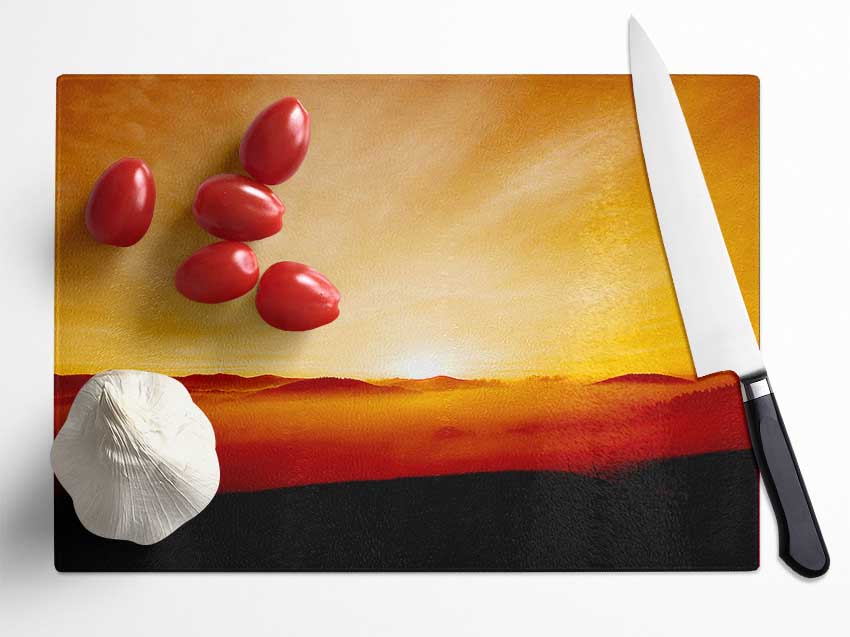 Golden Sunrise Mist Glass Chopping Board