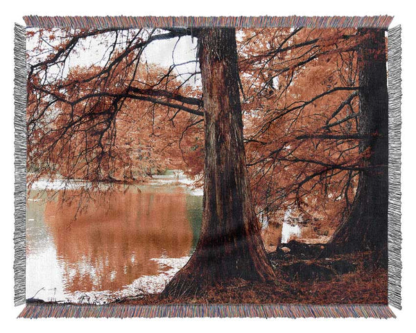 Autumn Orange River Reflections Woven Blanket