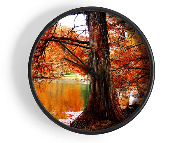 Autumn Orange River Reflections Clock - Wallart-Direct UK
