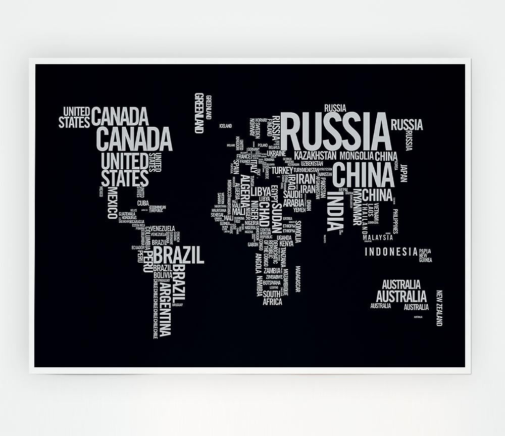 World Map Typography Print Poster Wall Art