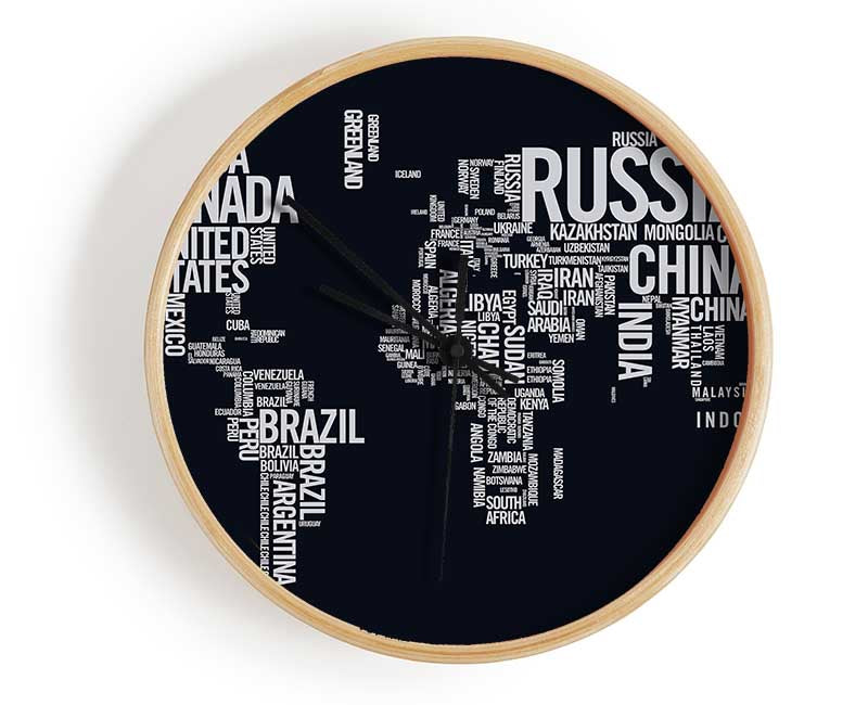 World Map Typography Clock - Wallart-Direct UK