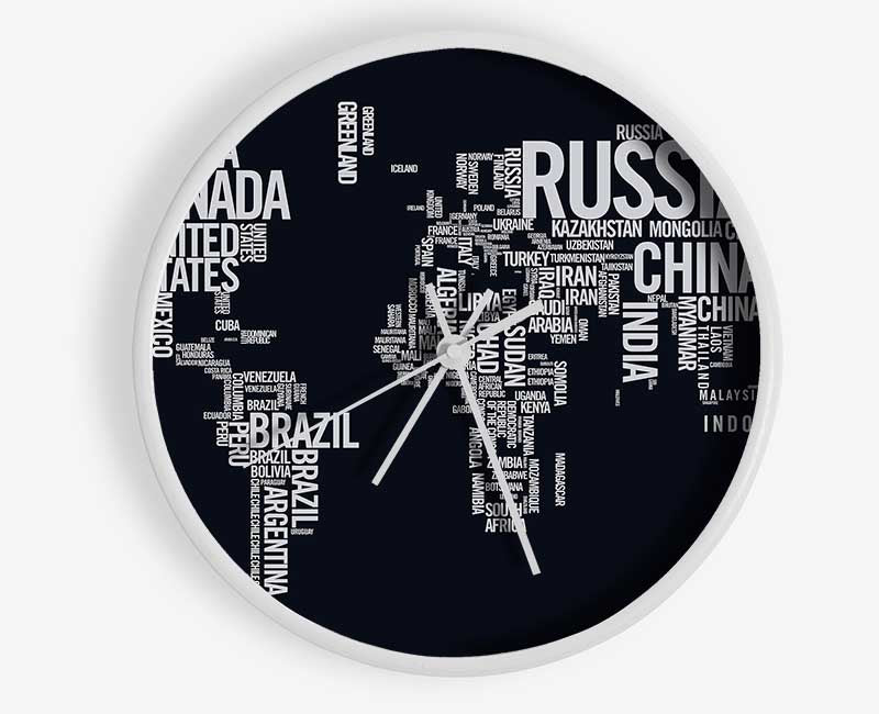 World Map Typography Clock - Wallart-Direct UK