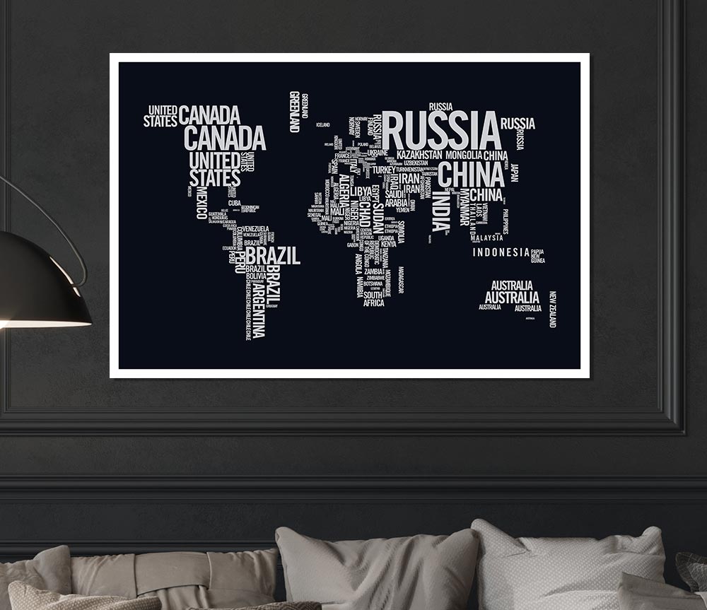 World Map Typography Print Poster Wall Art