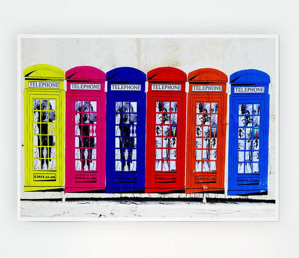 Colourful Telephone Boxes Print Poster Wall Art