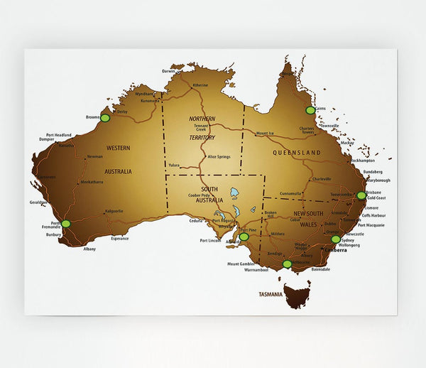 Australian Map Print Poster Wall Art