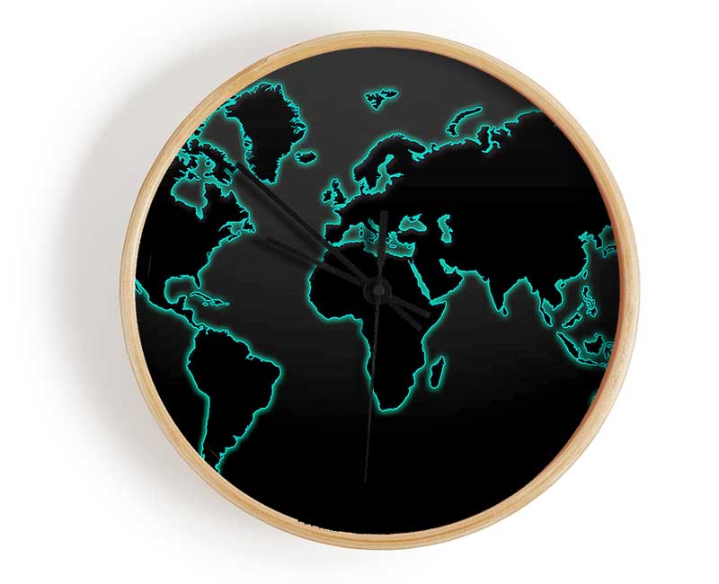 Black World Map Clock - Wallart-Direct UK