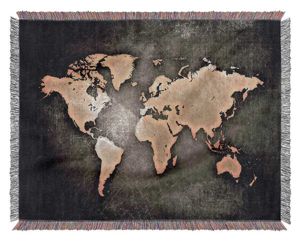 Grunge World Map Woven Blanket