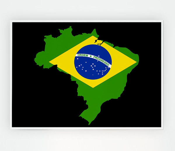 Brazillian Flag Map Print Poster Wall Art