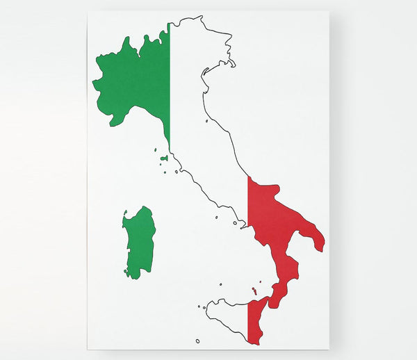 Italy Flag Map Print Poster Wall Art