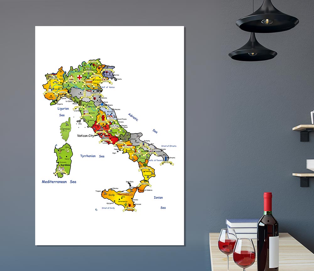 Travel Map Of Italy Print Poster Wall Art