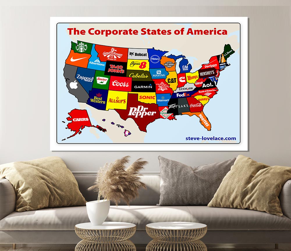 United Corporations Of America Map Print Poster Wall Art