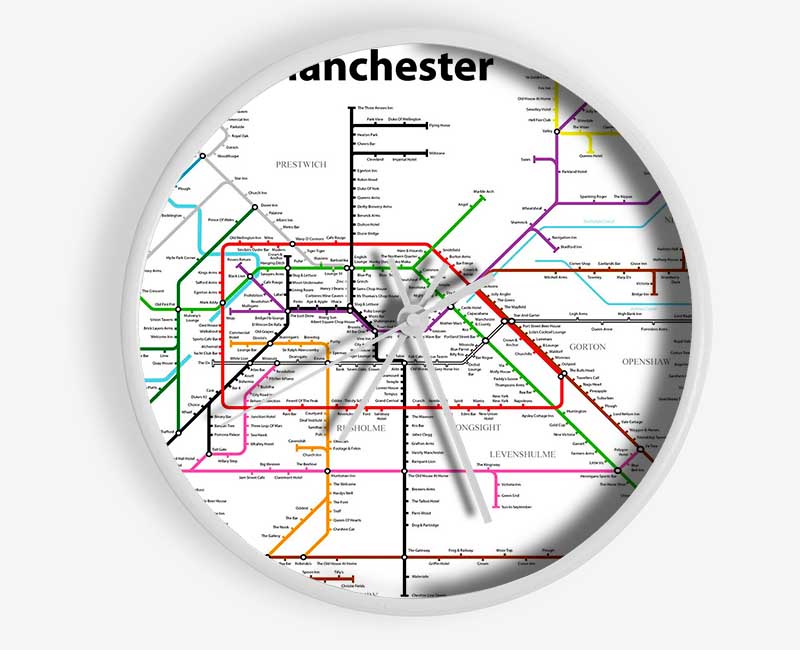 Manchester Pub Tube Map Clock - Wallart-Direct UK